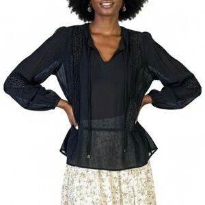 Charming Charlie Sheer Top Womens M Black Sheer Lace Balloon Sleeve Fairycore